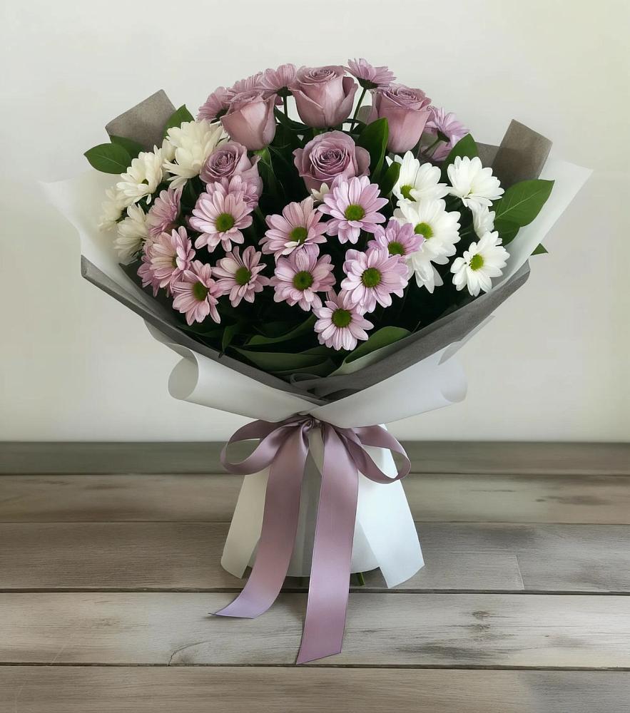 Букет цветов из: Хризантемы и Розы в Губастово