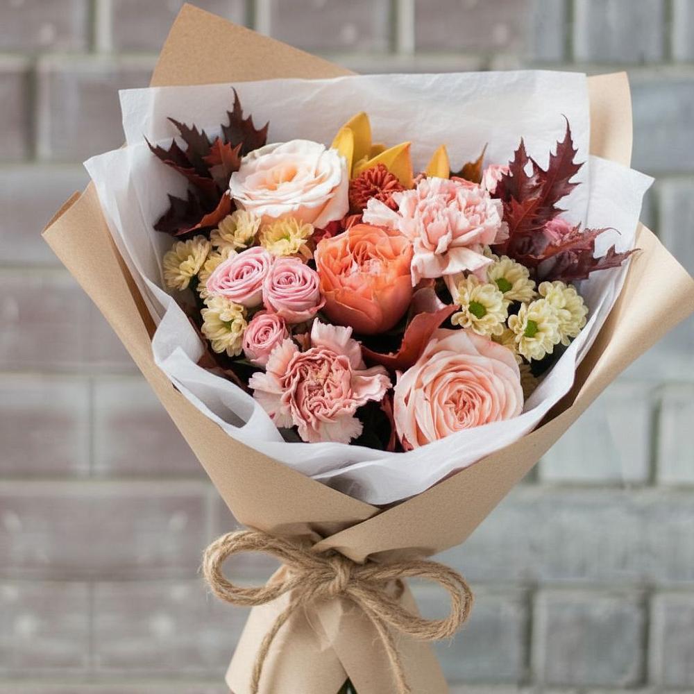 Букет цветов из: Гвоздики, Хризантемы и Розы в Губастово