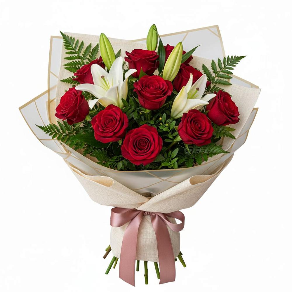 Букет цветов из: Лилии и Розы в Губастово