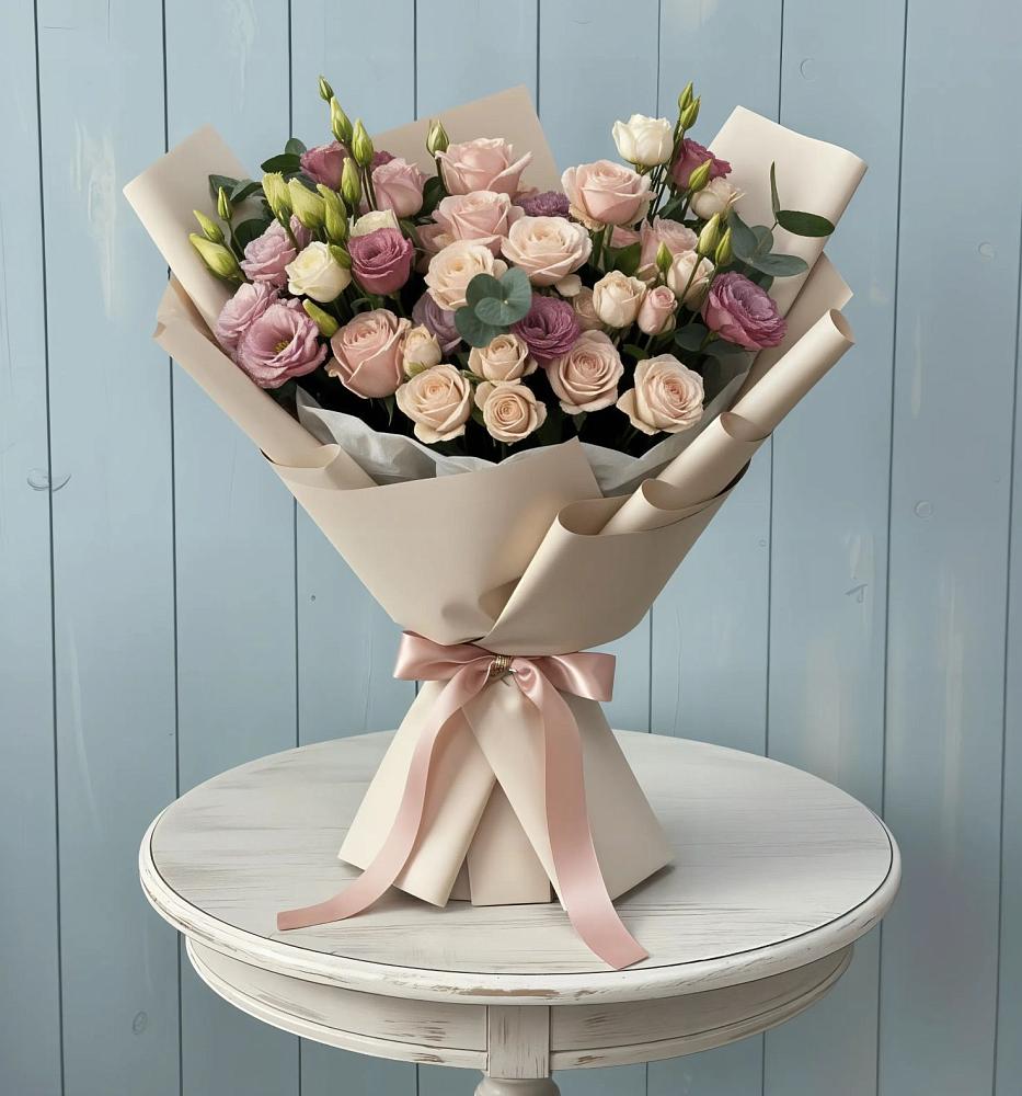 Букет цветов из: Розы и Лизиантусы в Губастово