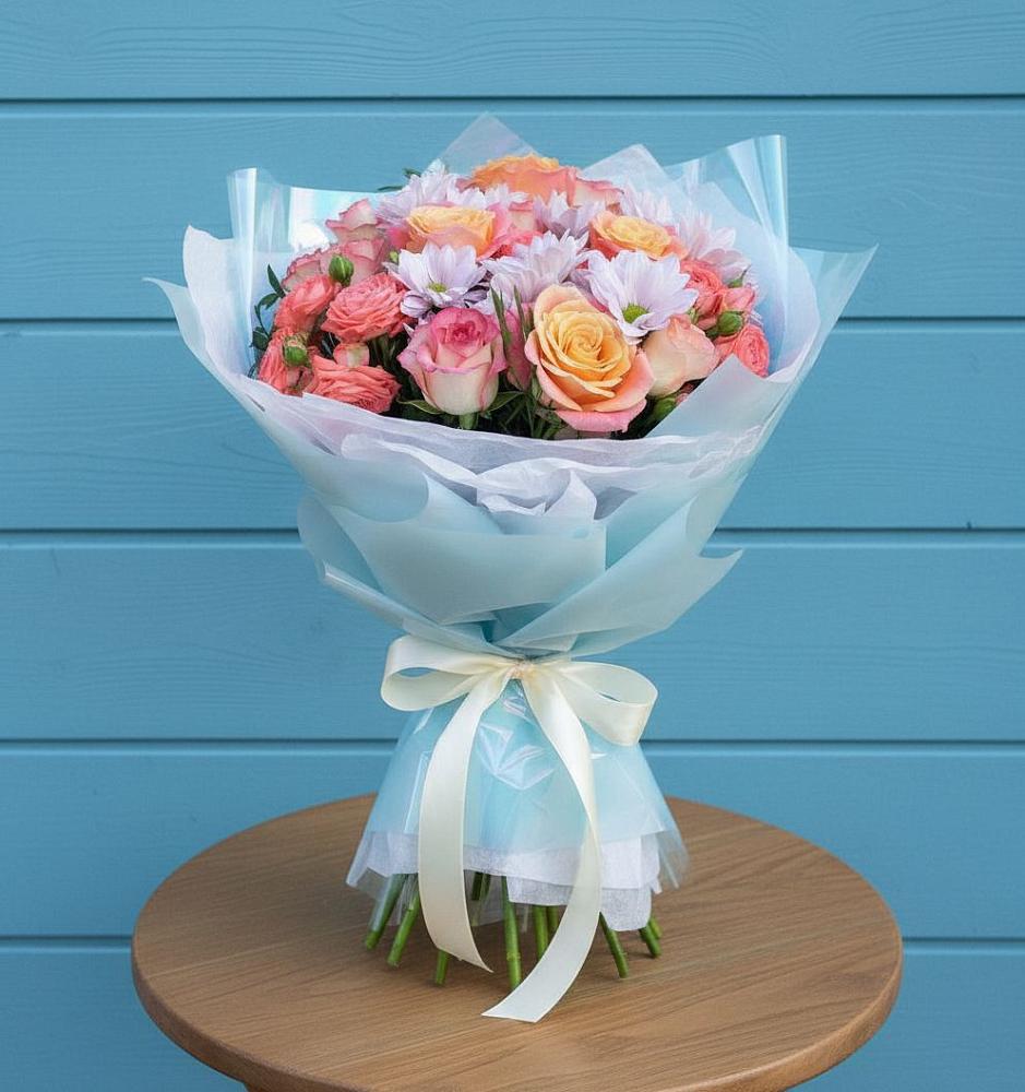 Букет цветов из: Хризантемы и Розы в Губастово