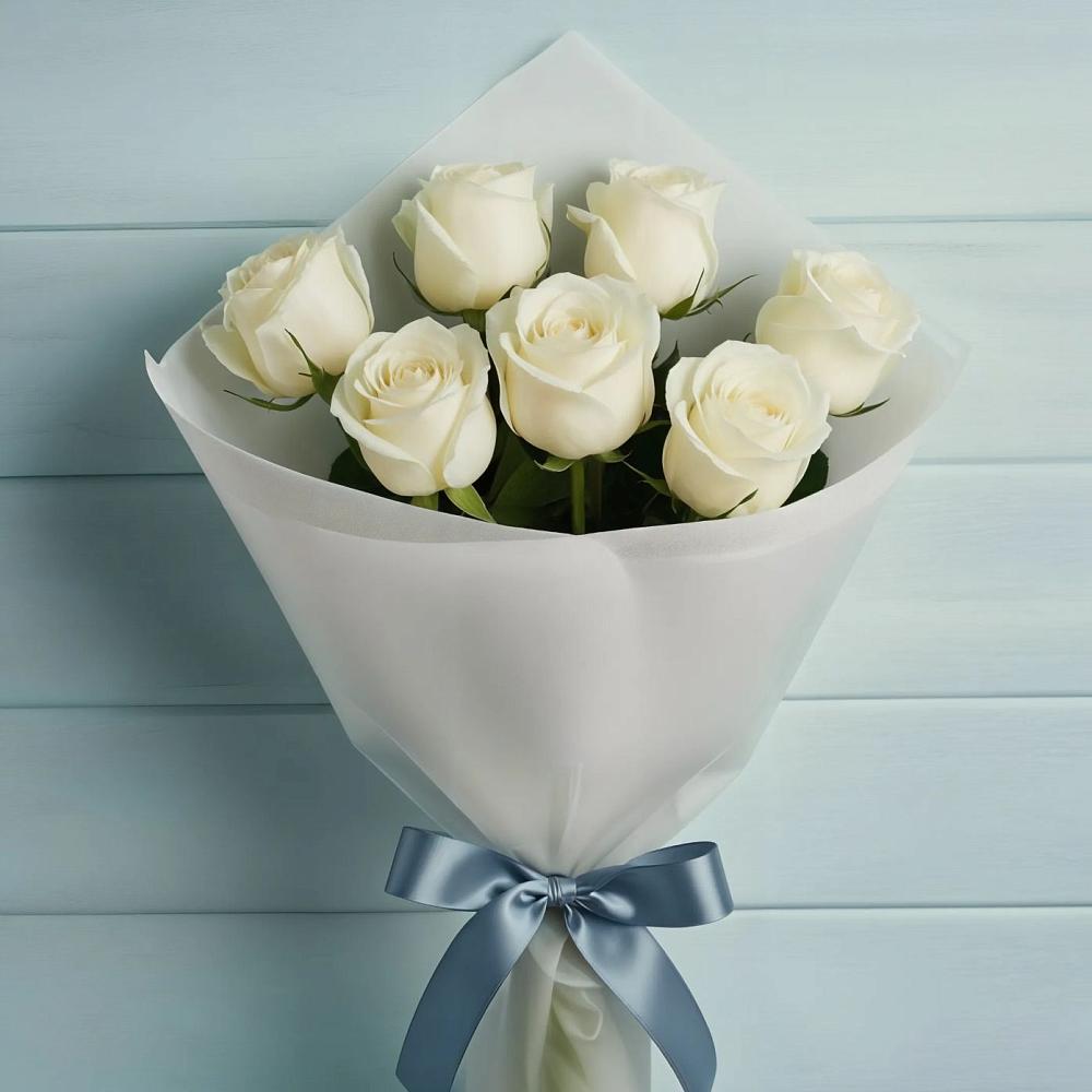 Букет 7 Белых роз Эдлесс Лав в Губастово